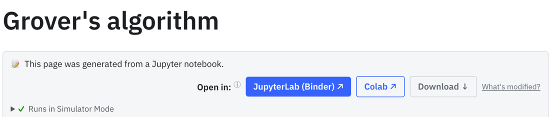 La parte superior de una página de tutorial: Abrir en JupyterLab (Binder), Colab o Descargar.